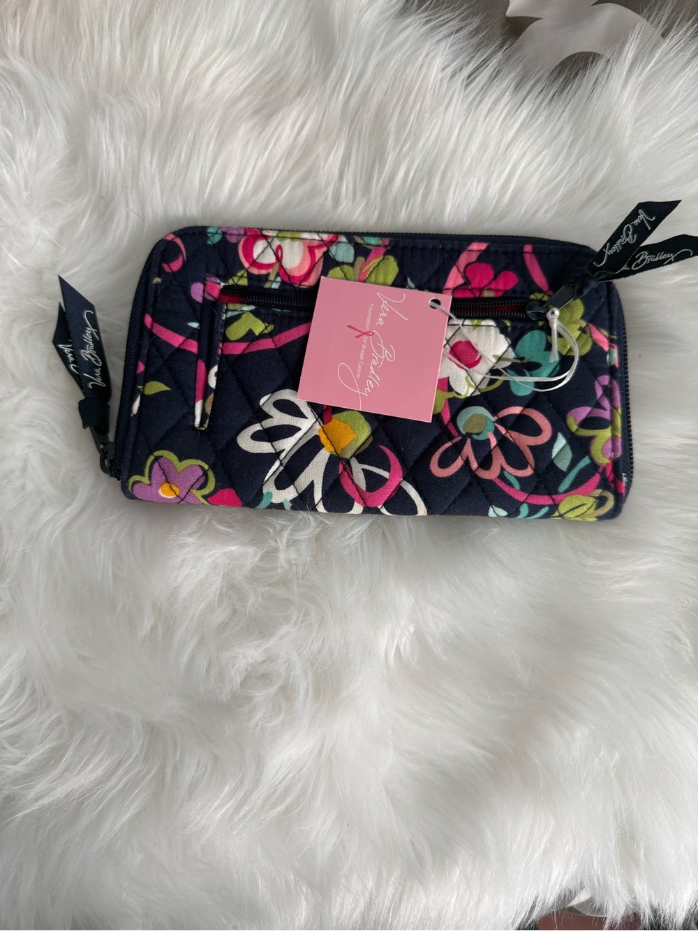 Vera Bradley Navy Floral Quilted Zip Around Wallet